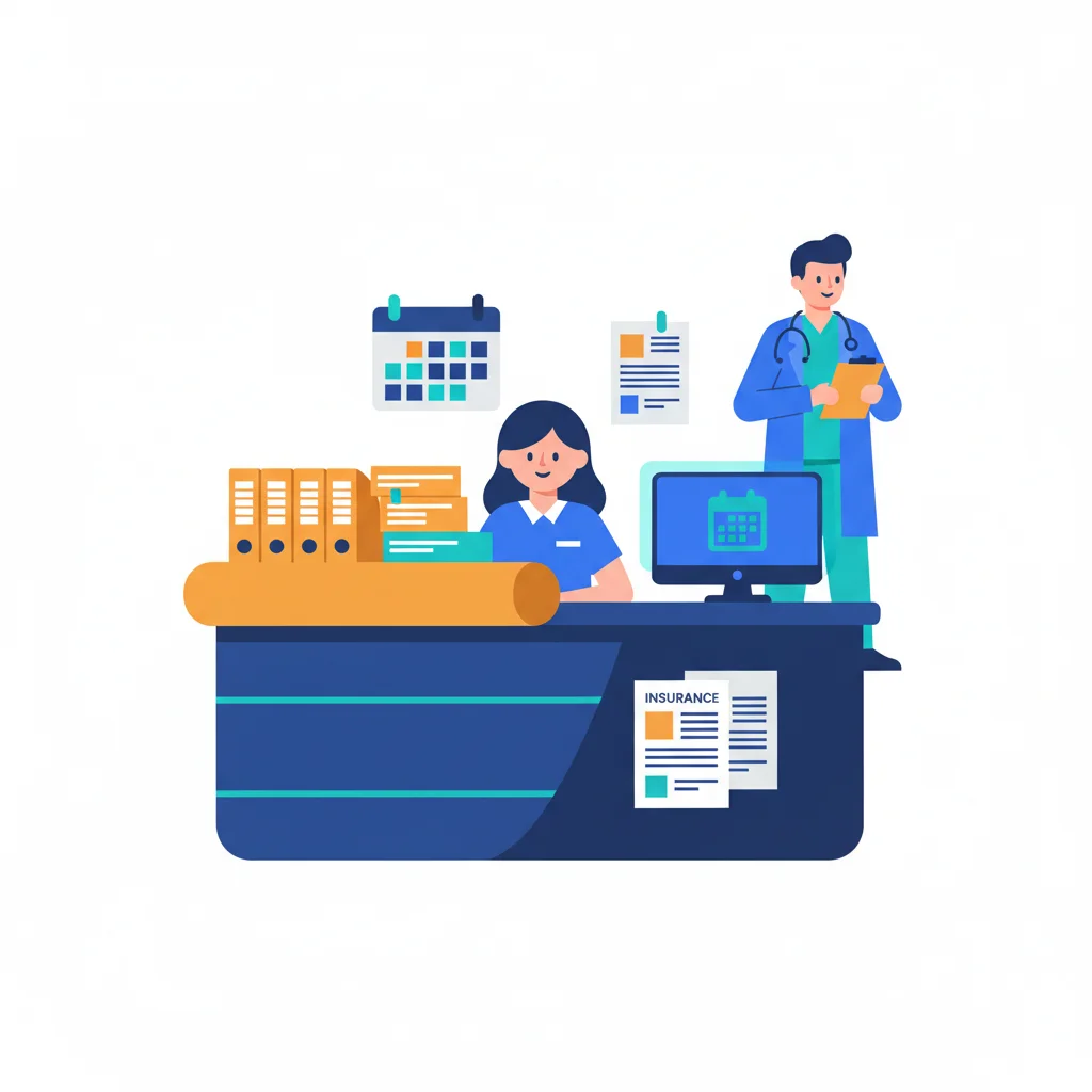 Recepción de clínica con expedientes organizados automáticamente por IA